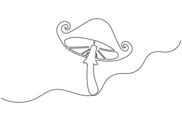 Obraz premium Minimalist single line drawing three mushrooms ground fungi nature outline vector illustration