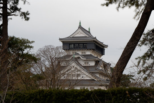 Majestic architecture of Kokura Castle main keep in Kitakyushu, Japan.