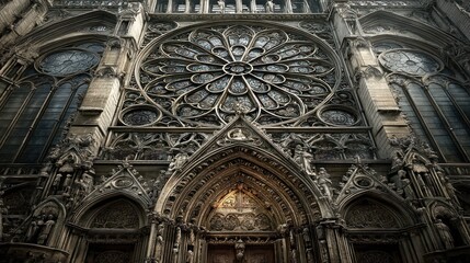 Obraz premium Intricate Gothic Cathedral Facade with Rose Window