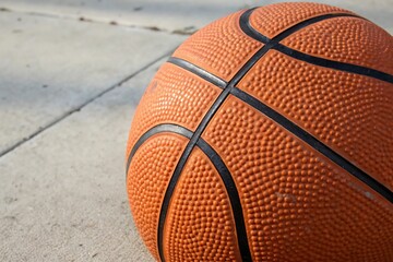 Fototapeta premium Orange basketball rests on concrete pavement
