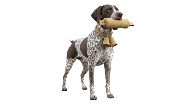 German Shorthaired Pointer with Training Dummy and Bells