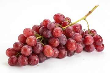 Plump red grapes cluster together on a vine