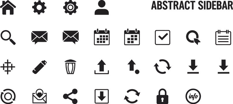 Collection of modern abstract sidebar icons for web and mobile app interface design, including navigation, communication, and productivity symbols on white background