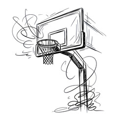 Hand-drawn Sketch of a Basketball Hoop and Backboard with Swirling Lines © hana