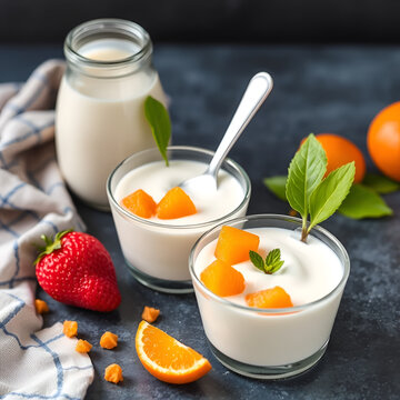 Yogur natural con trozos de naranja