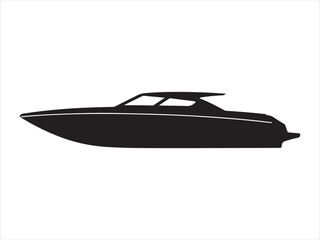 Jet boat silhouette vector art illustration design. Collection of Black and White Boat Icon Vector on White Background