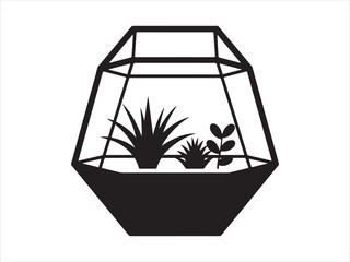 A geometric glass terrarium with plants inside succulents silhouette vector illustration
