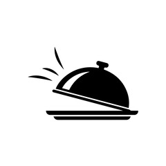 Obraz premium Stylized icon depicting a cloche being opened on a serving platter, perfect for restaurant, catering, or gourmet food service branding and design