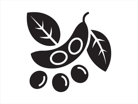 Vector Illustration of Soybeans with Leaves, Soybean Silhouette icon with Leaves Monochrome Organic Food Vector