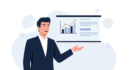 Fototapeta premium Businessman presenting financial chart on a screen, business presentation concept