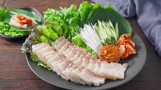 ポッサム 茹で豚と野菜の包み料理