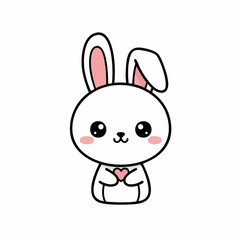 Obraz premium Adorable Cartoon Bunny with Heart, Cute Animal Illustration.