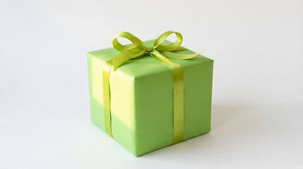 Obraz premium Beautifully wrapped green gift box with a matching ribbon bow