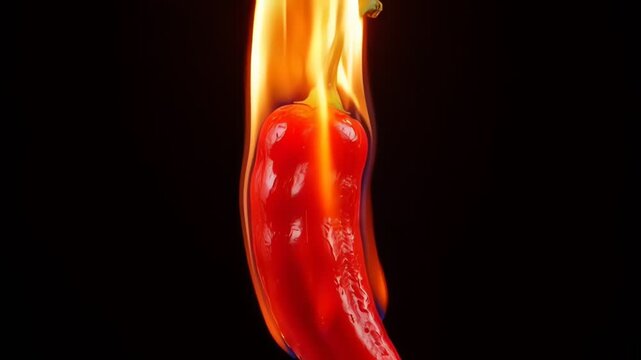 Spicy red chili pepper on fire.