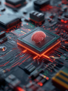 Glow AI mind brain integrate microchip fusion intelligence advance technology.