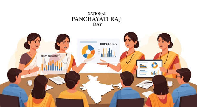 People in a meeting on National Panchayati Raj Day discussing rural governance and development in India
