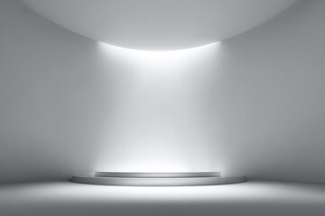 Minimalist White Interior Design with Illuminated Stage and Dramatic Lighting