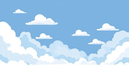 Pixel Art Sky with White Cumulus Clouds in Blue Gradient Background for Video Game or Graphic Design Element Landscape Scenery Peaceful Cloudscape