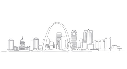 Obraz premium St. Louis Skyline Continuous Line Drawing, Gateway Arch and Buildings