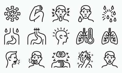 Human organs and health symptoms medical line icons set