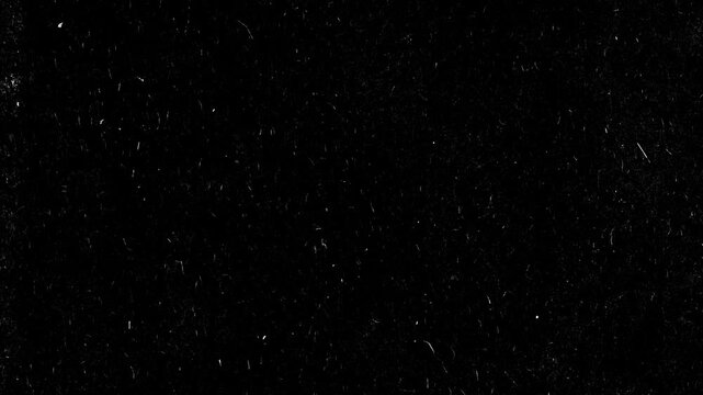 Dark Vintage Film Dust Loop. Seamless black surface material with organic lint and scratches. Authentic cinematic film grain effect for retro video overlays and textures.