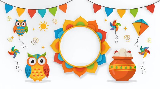 Bengali new year celebration with traditional symbols like owls and sweets