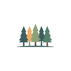 Obraz premium A set of five pine trees with varying green and orange foliage