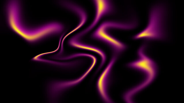 Illustration of vibrant purple and yellow neon light waves on a black background