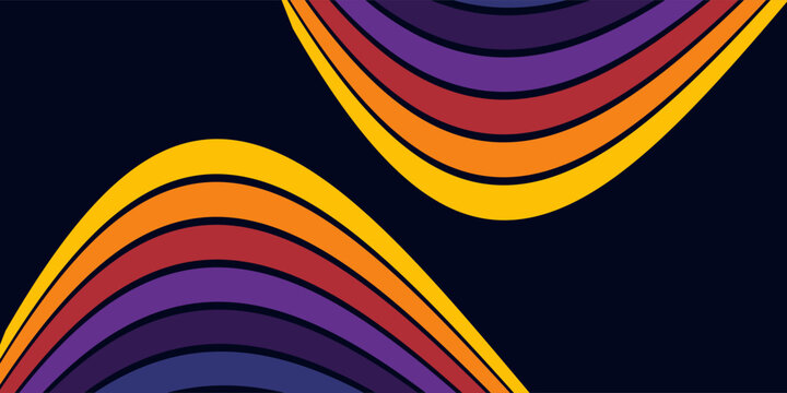 Abstract colorful 70s background vector. Vintage retro wallpaper with rainbow stripes and wavy lines. A 1970 color illustration suitable for posters, banners, decorative items and wall art.