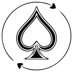 Fototapeta premium Simple Spade Symbol with Arrow Circle for Recreation Luck and Playing Card Games