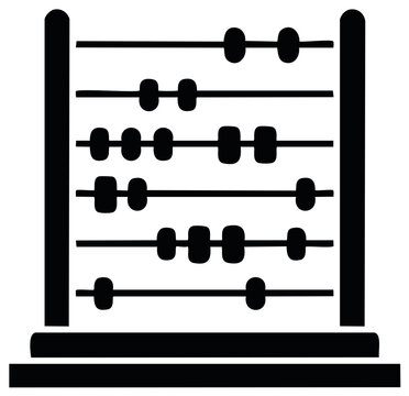 Detailed black vector silhouette of a traditional abacus with multiple beads and wires, illustrating calculation and math concepts.