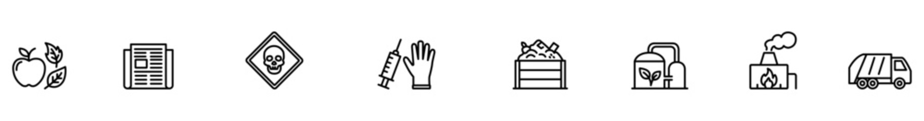 Obraz premium Food waste icon newspaper icon biohazard icon syringe icon glove icon recycling icon compost icon factory icon pollution icon truck icon food waste icon and newspaper icon with biohazard icon