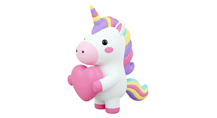 Obraz premium Cute 3D Unicorn Character Holding a Pink Heart