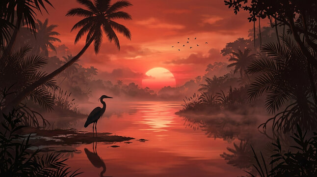 dreamy tropical swamp landscape