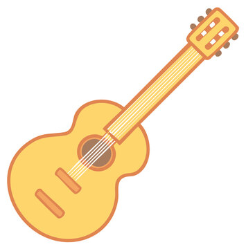 Illustration of a six-string acoustic guitar with a light wood body and neck