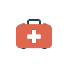 Obraz premium Simple red first aid kit box with a white cross symbol