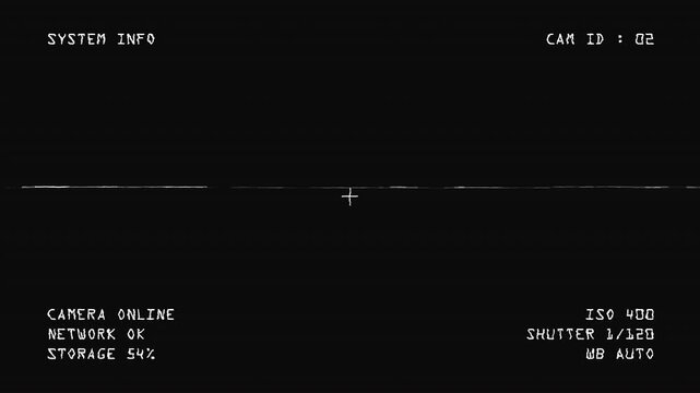 Retro VHS Camera Monitoring Interface with Camera Identification Label, Analog Tape Noise and Vintage Video Monitor Screen