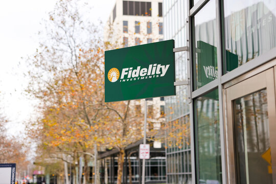 Fidelity Investments office sign in Kendall Square Cambridge Massachusetts
