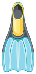 Vibrant blue and yellow swim fin for snorkeling or diving, isolated cartoon illustration