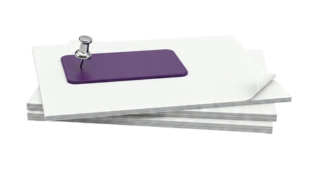 Purple Card Pinned to Stack of Lined Paper
