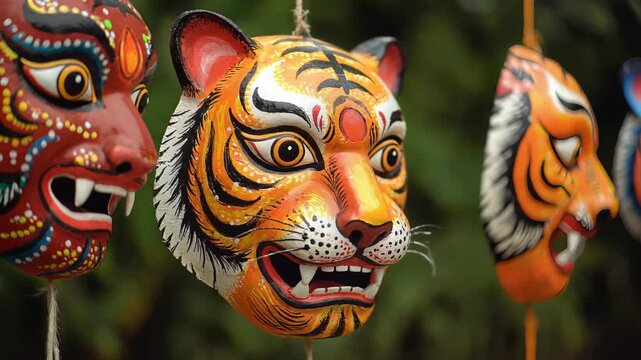 Bengali new year traditional tiger masks for Pohela Boishakh festival