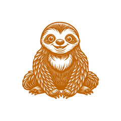 Fototapeta premium Cute smiling sloth illustration in a vintage woodcut style, sitting and looking friendly.