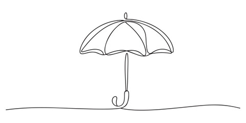 Minimalist continuous one line drawing of umbrella connected to heart symbol representing love and protection. Single line art. Editable stroke. Doodle hand drawn vector illustration © MOHAMMAD