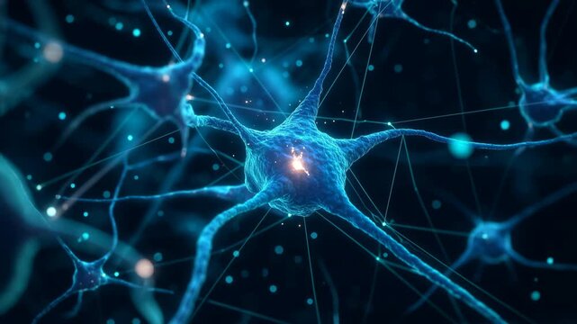 Neural network with glowing neurons and synapses in digital brain