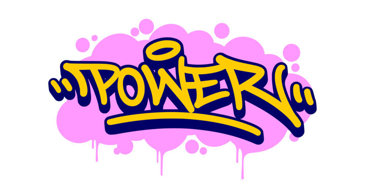Power Word Illustration in Bold Yellow Graffiti Tag Style for Basketball Strength and Urban Sport Identity.