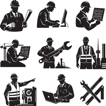 Set of 8 construction worker icons vector