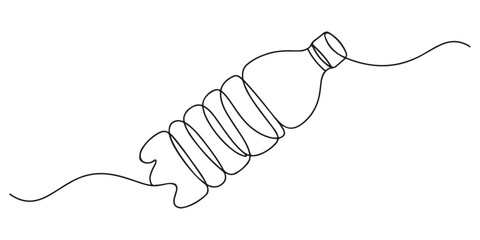 Continuous one line drawing of water drink bottle. Sports water bottle single line vector illustration Continuous line drawing of a plastic water bottle filled with liquid, isolated on white backgroud