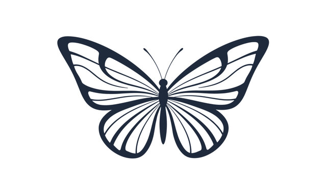 Simple symmetrical butterfly silhouette with bold black wing patterns in minimalist graphic line art style.