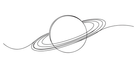 Continuous one line drawing Saturn Planet. Vector illustration, Continuous one line drawing planet Saturn. space concept. Single line draw design vector graphic illustration, Minimalist continuous. © MOHAMMAD