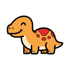 Fototapeta premium Adorable cartoon baby Brontosaurus dinosaur with orange skin, red spots, a happy smiling face, and chubby body, perfect for children's books and educational content.